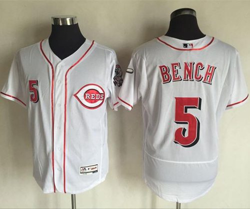 Reds #5 Johnny Bench White Flexbase Authentic Collection Stitched MLB Jersey - Click Image to Close